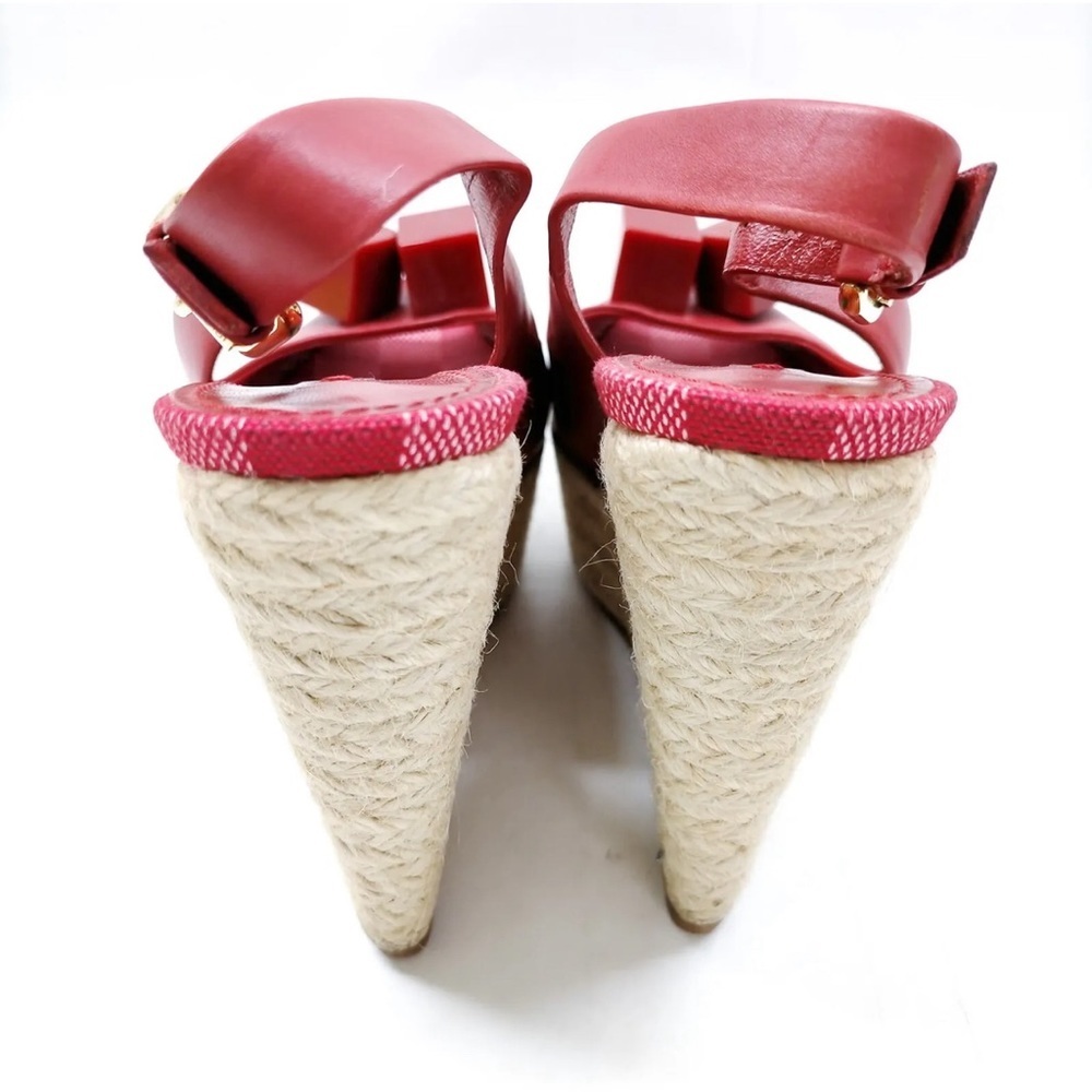 š„LOUIS VUITTON Red Leather, Espadrille & Logo "Dice" Wedge Heels š„ - Picture 3 of 16